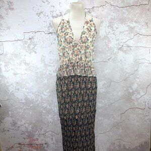Foxiedox Floral Maxi Halter Sleeveless Dress S NWT